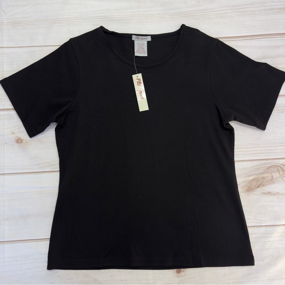 NEW PBJ Sport Black Premium 100% Cotton Crewneck Women’s Cut Short Sleeve Tee